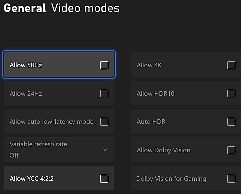 Settings gamepad